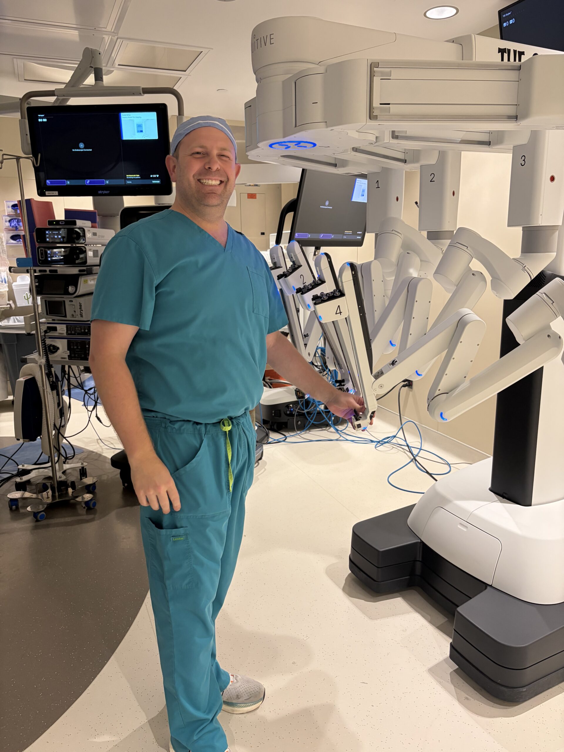 Dr Libby at the Surgical Robot Controls